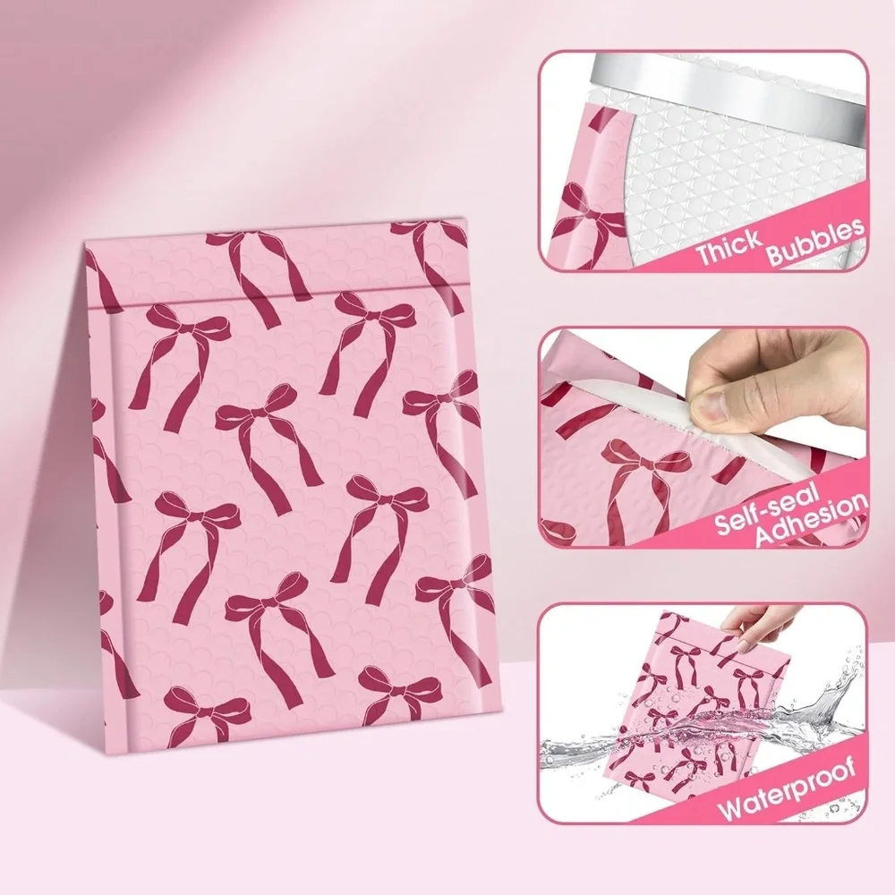 20 PK Bubble Mailers 4x8 Pink Bows Cute Design